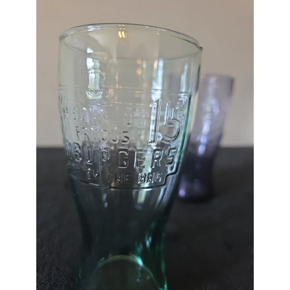 2 - McDonald's 1948 15 Cent Hamburger Collectable Vintage Green And Purple Glass